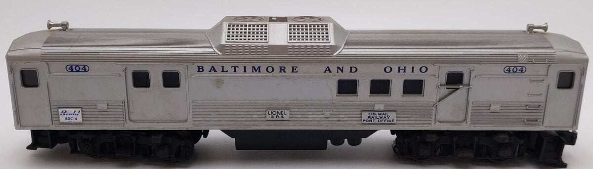 Lionel 404 Vintage O Baltimore & Ohio RDC Budd Baggage & Mail Car VG