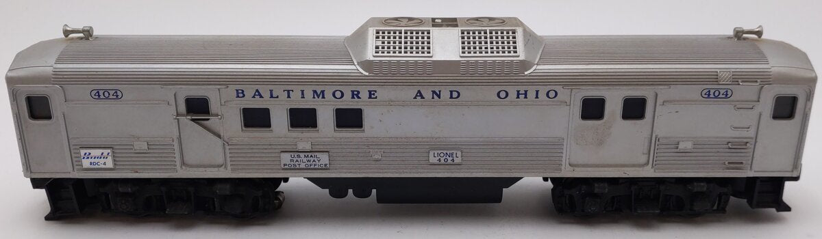 Lionel 404 Vintage O Baltimore & Ohio RDC Budd Baggage & Mail Car VG