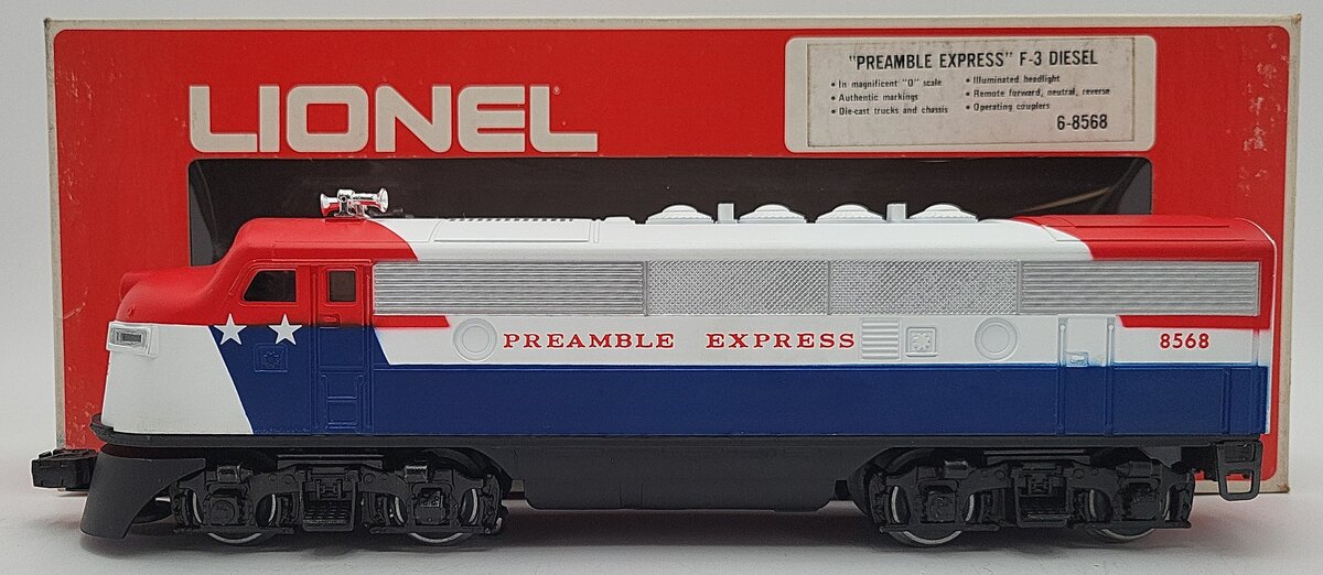 Lionel 6-8568 O Gauge Preamble Express F3 A Diesel Locomotive #8568 EX/Box