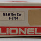 Lionel 6-9704 O Gauge Norfolk and Western Tuscan Boxcar VG/Box
