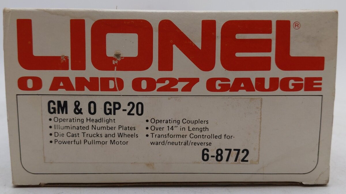 Lionel 6-8772 O Gauge Gulf Mobile & Ohio GP-20 Diesel Locomotive #8772 EX/Box