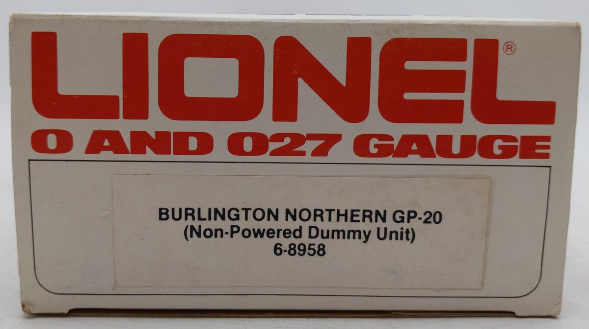 Lionel 6-8958 O Burlington Northern GP20 Dummy Diesel Locomotive #8958 VG/Box