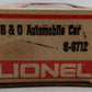 Lionel 6-9712 O Gauge Baltimore & Ohio Automobile Car VG/Box