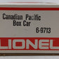 Lionel 6-9713 O Gauge Canadian Pacific Green Boxcar VG/Box