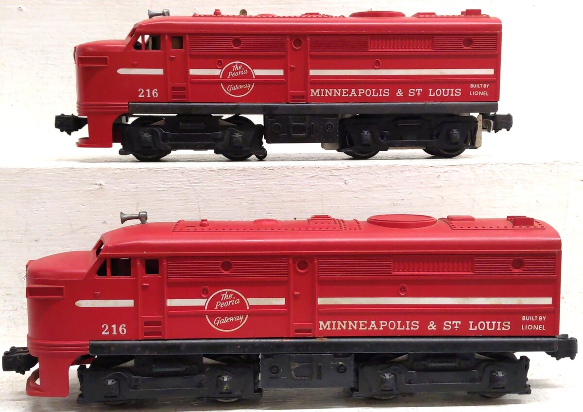 Lionel 216 Vintage O Minneapolis & St. Louis Alco AA Diesel Locomotive Set VG