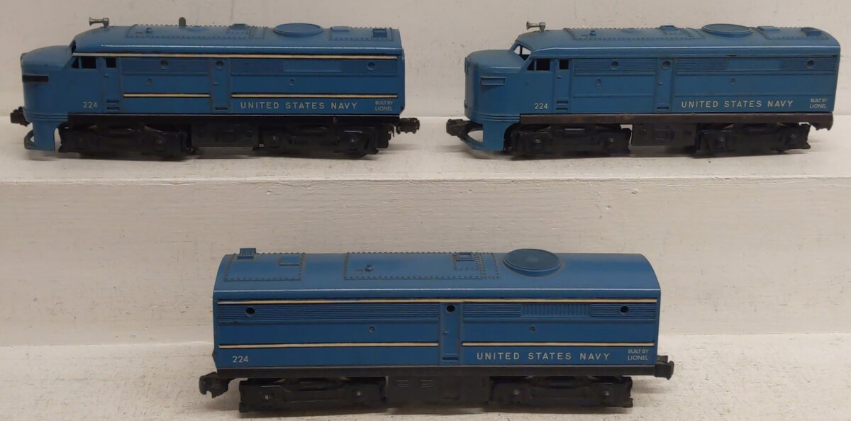 Lionel 224 Vintage O US Navy ABA Diesel Locomotive Set VG