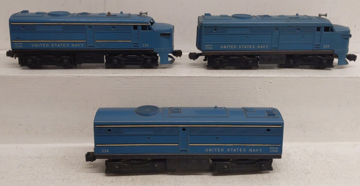 Lionel 224 Vintage O US Navy ABA Diesel Locomotive Set VG