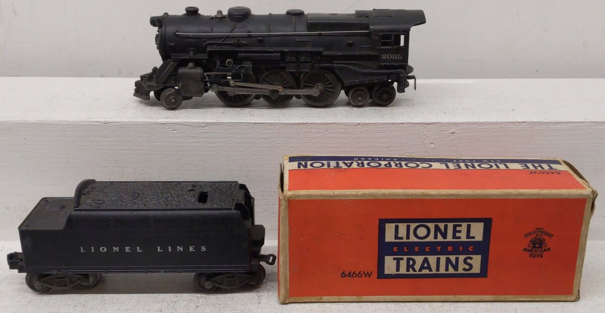 Lionel 2035 Vintage O 2-6-4 Die-Cast Postwar Steam Locomotive with 6466W Tender VG