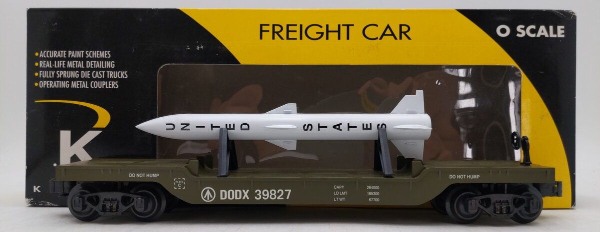 K-Line K662-8012 O Gauge U.S. Army Flatcar w/ Missile #39827 LN/Box