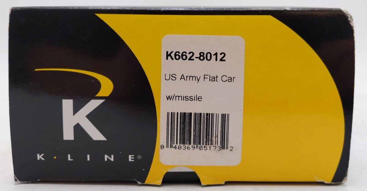K-Line K662-8012 O Gauge U.S. Army Flatcar w/ Missile #39827 LN/Box