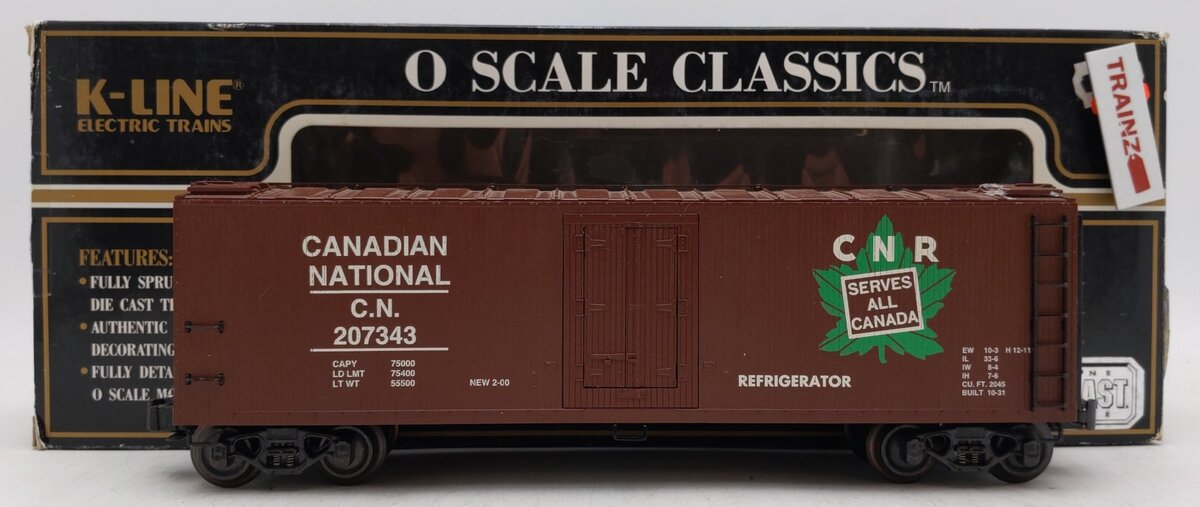 K-Line K752-1191 O Gauge Canadian National Die-Cast Woodside Reefer #207343 EX/Box