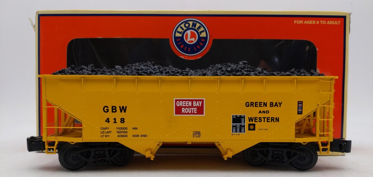 Lionel 6-17042 O Gauge Green Bay and Western 2-Bay Offset Hopper #418