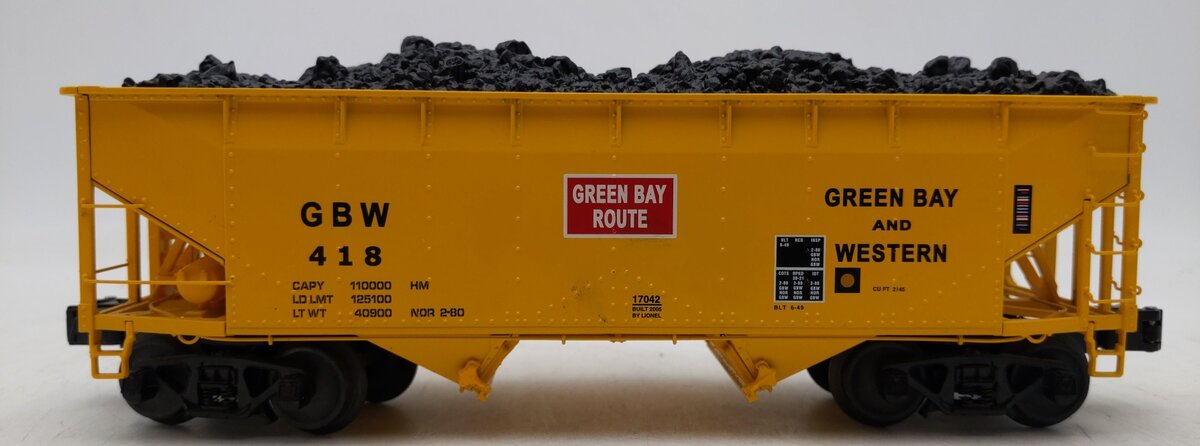 Lionel 6-17042 O Gauge Green Bay and Western 2-Bay Offset Hopper #418