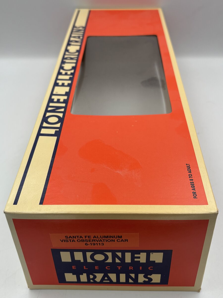 Lionel 6-19113 O Gauge Santa Fe "Vista Valley" Aluminum Vista Observation Car EX/Box