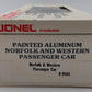 Lionel 6-9565 O Gauge Norfolk & Western Aluminum Passenger Car #580 LN/Box