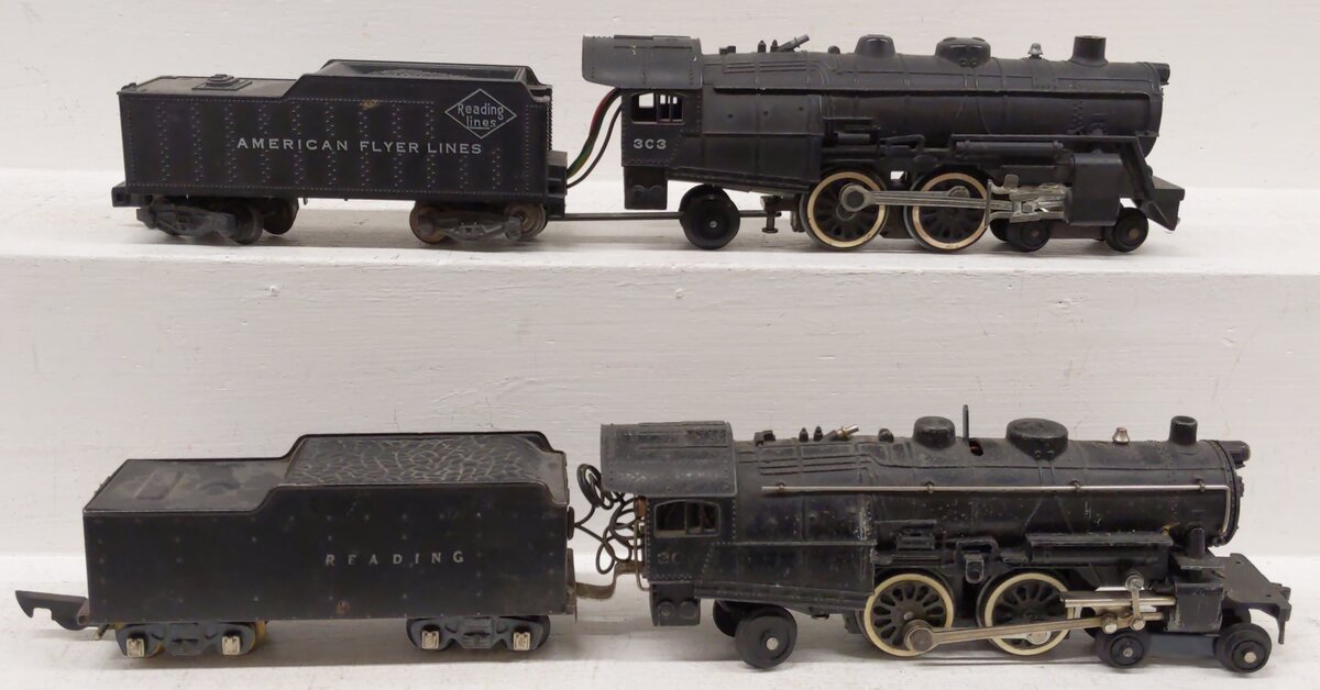 American Flyer Vintage S Reading 4-4-2 Steam Locomotive & Tenders: 300, 303 [2] VG