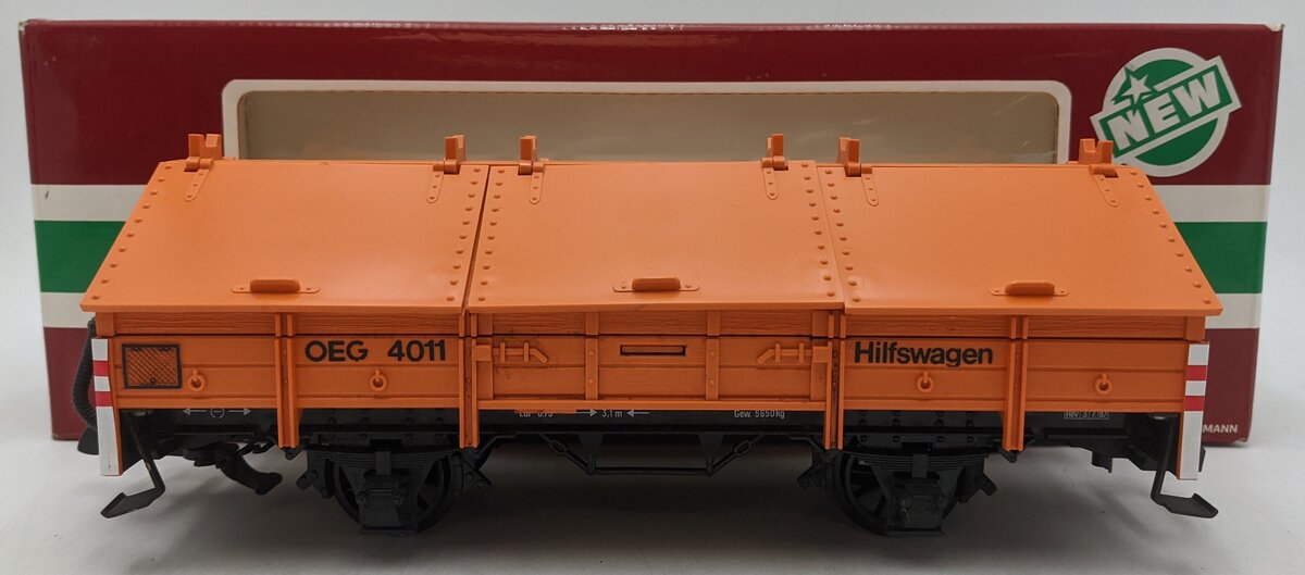 LGB 4111 G Scale OEG Flatcar w/ Cover (Orange) EX/Box