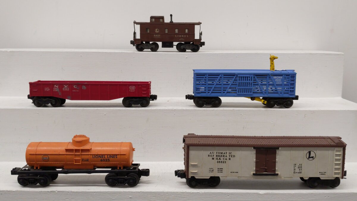 Lionel O Vintage Freight Cars: 6457, 6025, 6462, 3376, 36621 [5] VG