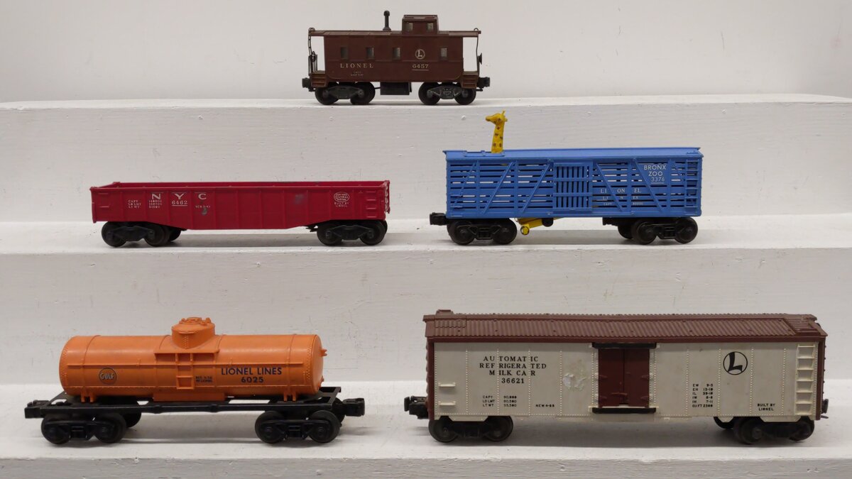 Lionel O Vintage Freight Cars: 6457, 6025, 6462, 3376, 36621 [5] VG