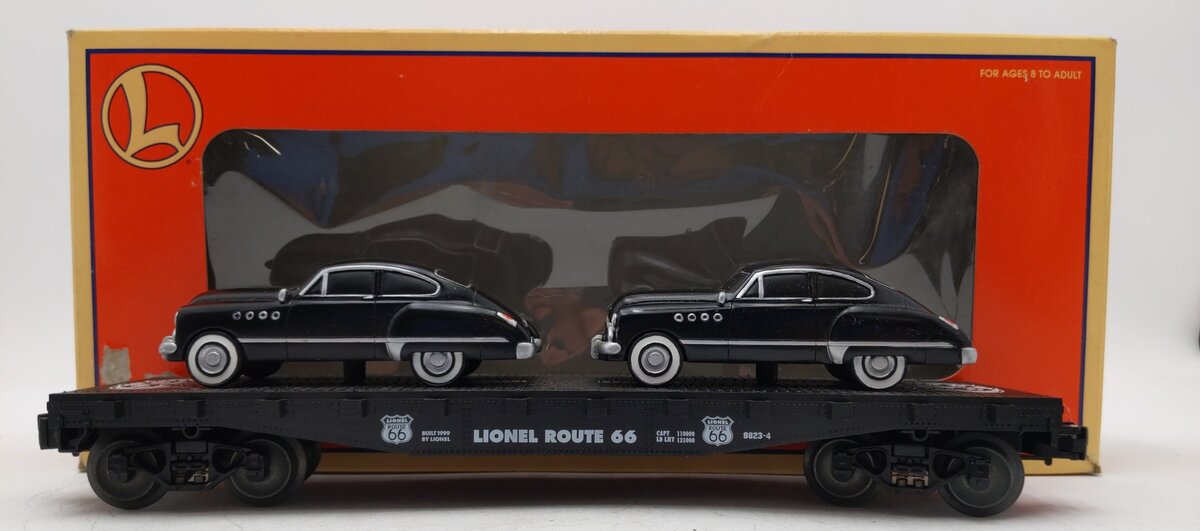 Lionel 6-17537 O Gauge Route 66 Flatcar with 2 Touring Coupes LN/Box