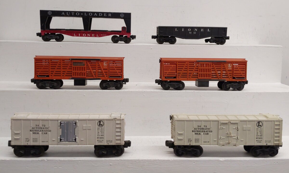 Lionel O Vintage Freight Cars: 6414, 6112, 3472, 3472, 3656, 3656 [6] VG