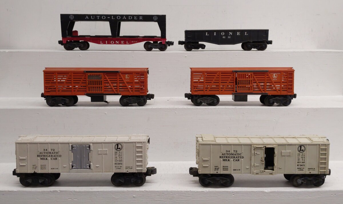 Lionel O Vintage Freight Cars: 6414, 6112, 3472, 3472, 3656, 3656 [6] VG