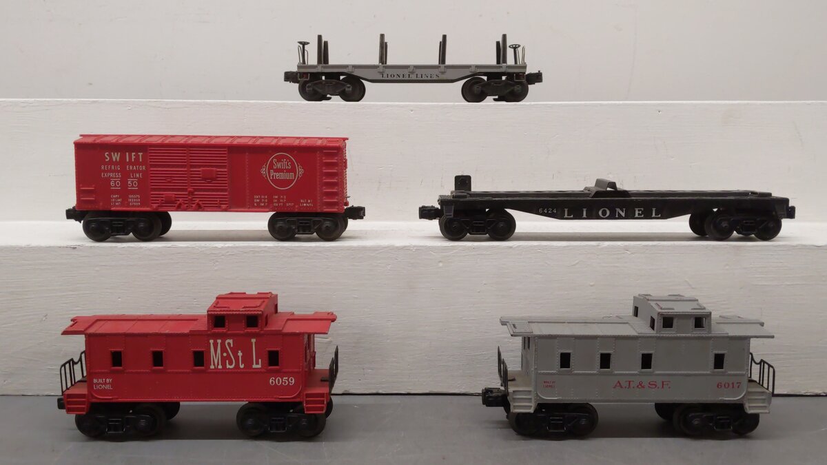 Lionel O Vintage Freight Cars: 2411, 6424, 6050, 6059, 6017 [5] VG