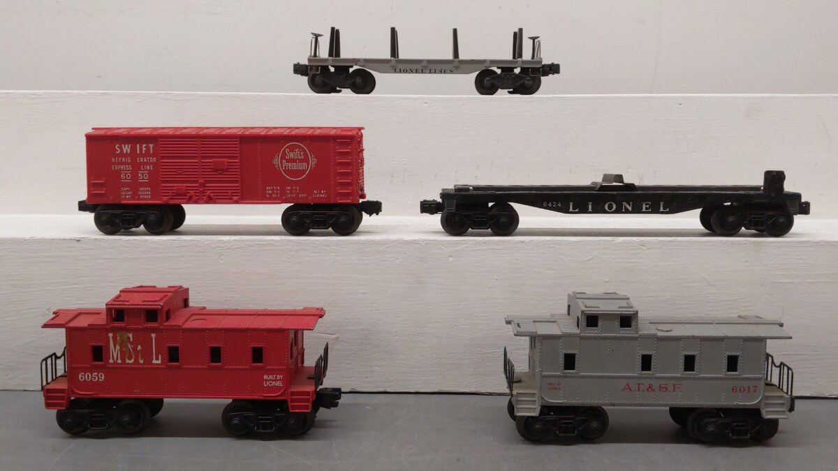 Lionel O Vintage Freight Cars: 2411, 6424, 6050, 6059, 6017 [5] VG