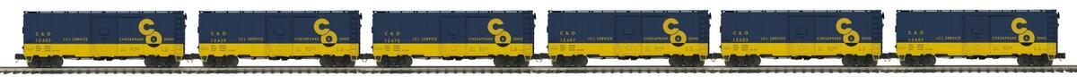 MTH 20-92124 O Gauge Chesapeake & Ohio 40' AAR Box Car (6 Car Set) NIB