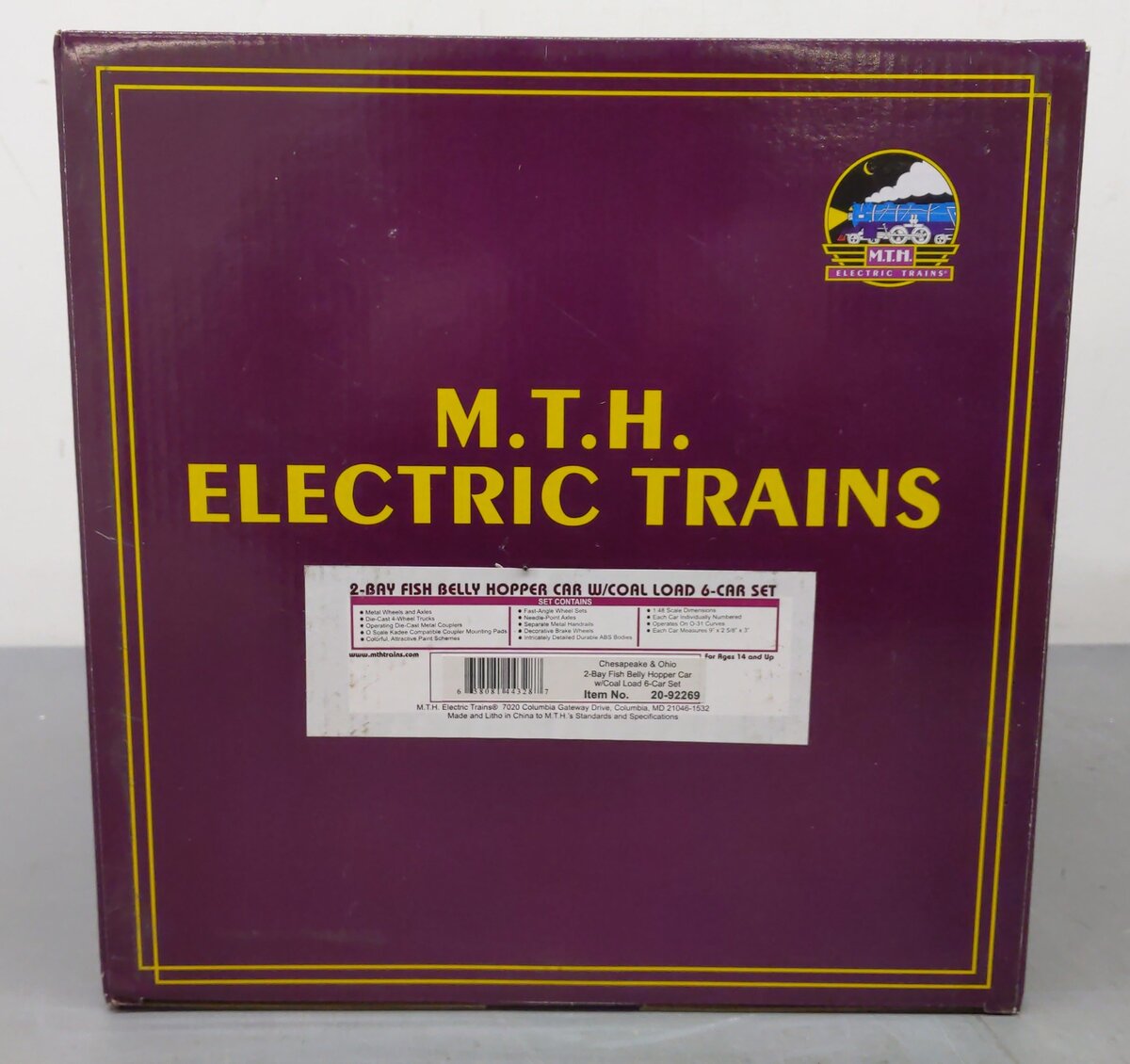 MTH 20-92269 O Gauge 2-Bay Fish Belly Hopper Car w/Coal Load (6-Car set) EX/Box
