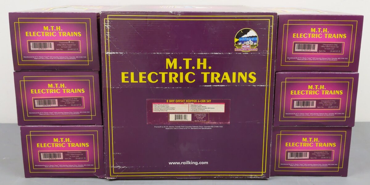 MTH 20-90137 O Chesapeake & Ohio Premier 2-Bay Offset Hopper Car Set (Set of 6) LN/Box