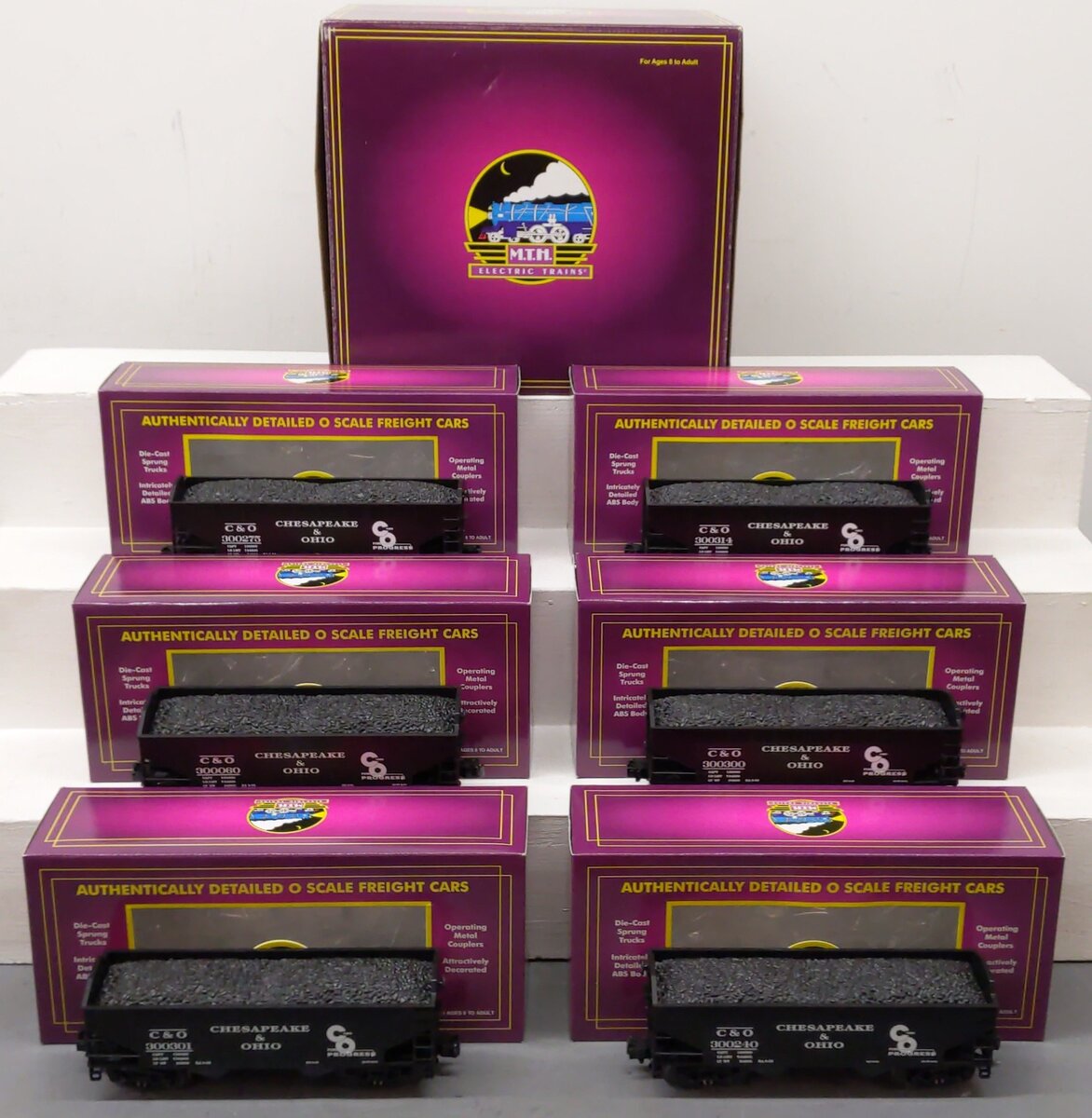 MTH 20-90137 O Chesapeake & Ohio Premier 2-Bay Offset Hopper Car Set (Set of 6) LN/Box
