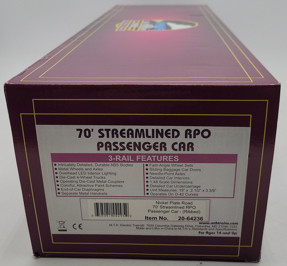 MTH 20-64236 O Gauge Nickel Plate Road 70' Streamlined RPO Passenger Car #363 LN/Box