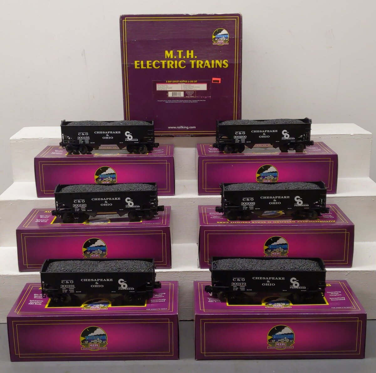 MTH 20-90138 O Chesapeake & Ohio Premier 2-Bay Offset Hopper Car Set (Set of 6) LN/Box