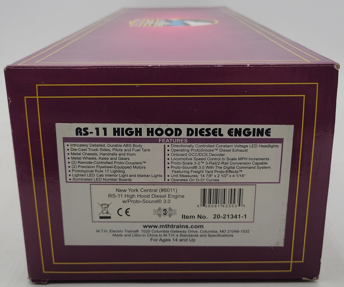 MTH 20-21341-1 O New York Central RS-11 High Hood Diesel Engine #8011 w/ PS.3 LN/Box