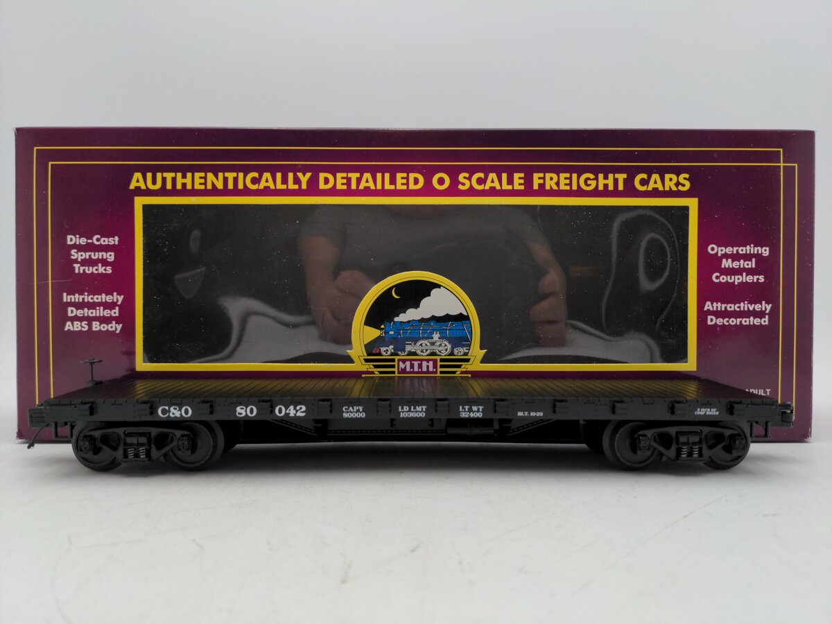 MTH 20-98516 O Chesapeake & Ohio 50-Ton 41'' Wood Flat Car #80042 EX/Box