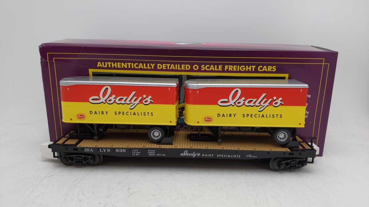 MTH 20-98835 O Gauge Flat Car w/2 Pup Trailers #936 NIB