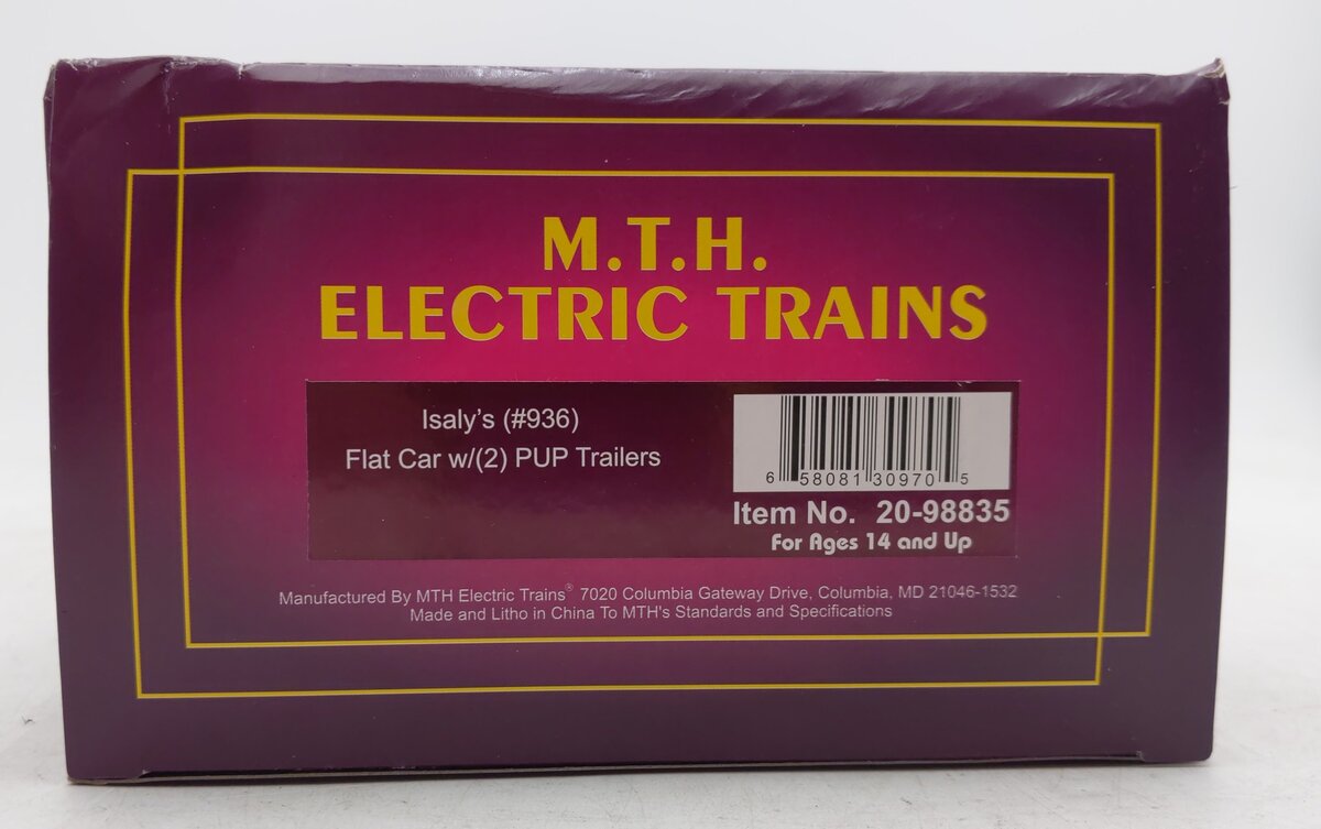 MTH 20-98835 O Gauge Flat Car w/2 Pup Trailers #936 NIB