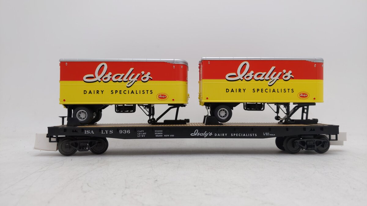 MTH 20-98835 O Gauge Flat Car w/2 Pup Trailers #936 NIB