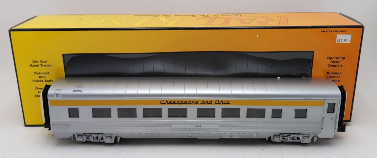 MTH 30-67310 O Gauge C&O 60' Streamlined ABS Coach Car LN/Box