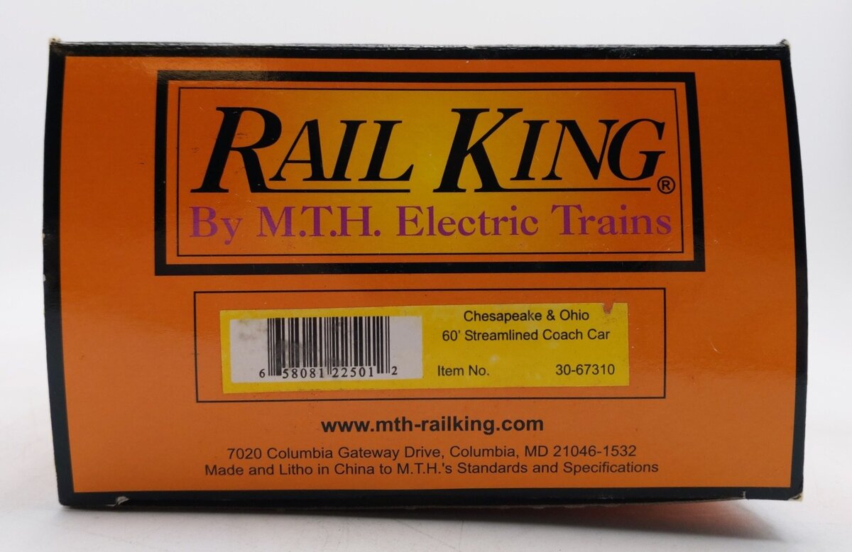 MTH 30-67310 O Gauge C&O 60' Streamlined ABS Coach Car LN/Box