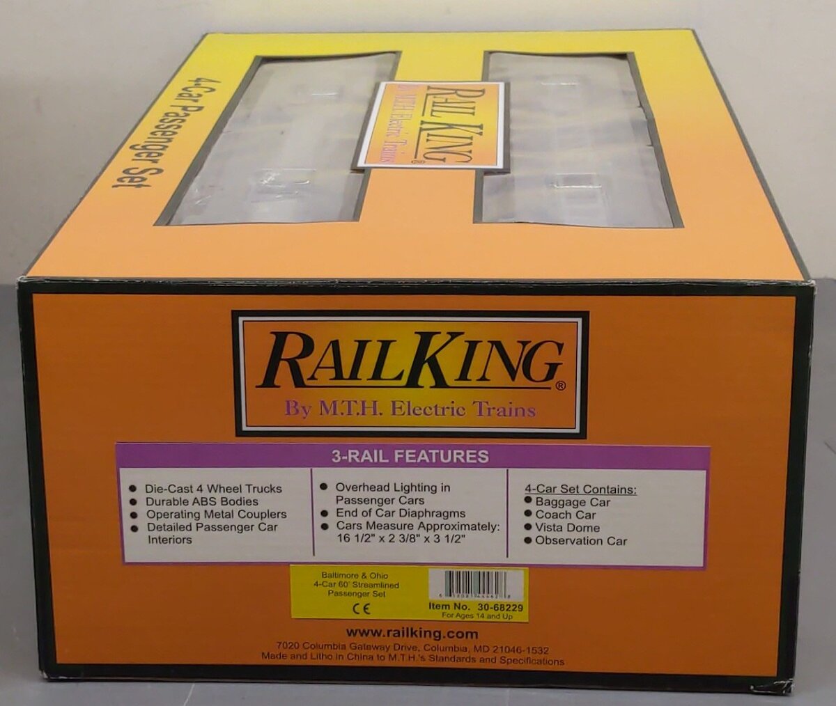 MTH 30-68229 Baltimore & Ohio O Gauge 4-Car 60’ Streamlined Passenger Set NIB