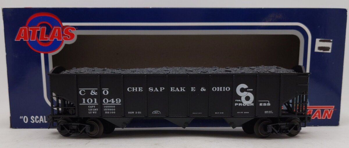 Atlas 902-2 O Gauge Chesapeake & Ohio AAR 3-Bay Hopper Car #101049 (3 Rail) LN/Box