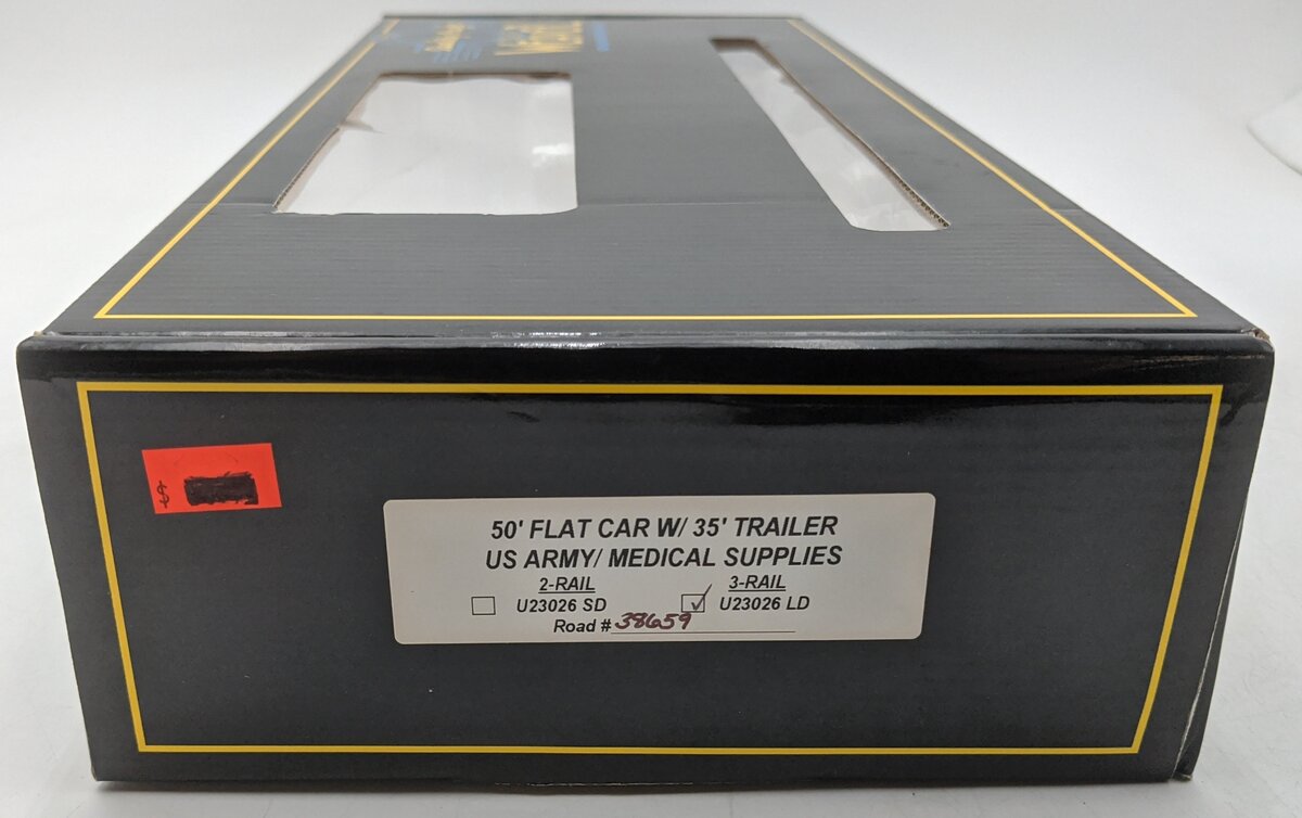 Weaver U23026LD O US Army 50' Flat Car #38659 w/ 35' Medical Trailer (3-Rail) LN/Box