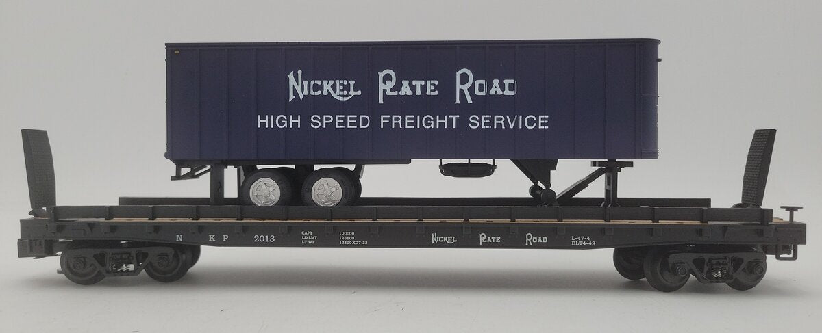 Weaver Nickel Plate Road Flat Car w/35' Blue Trailer #2013 - 3 Rail LN/Box