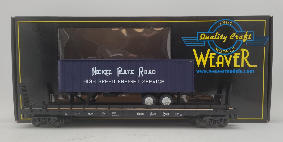 Weaver Nickel Plate Road Flat Car w/35' Blue Trailer #2013 - 3 Rail LN/Box