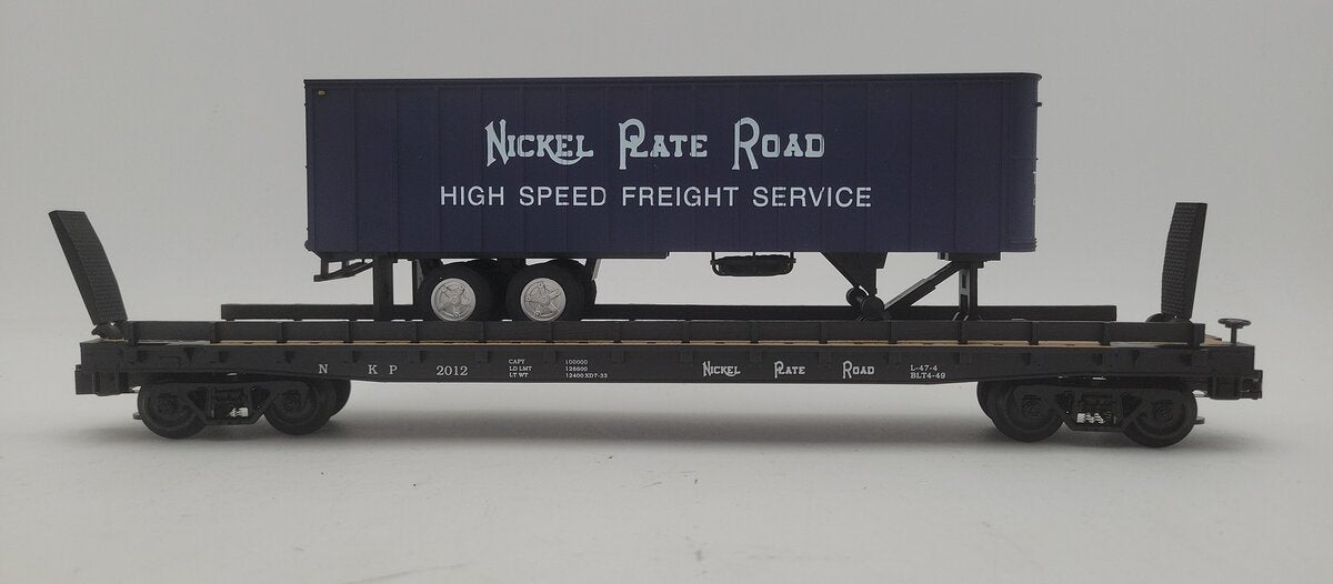 Weaver Nickel Plate Road 50' Flat Car w/35' Blue Trailer #2012 - 3 Rail LN/Box
