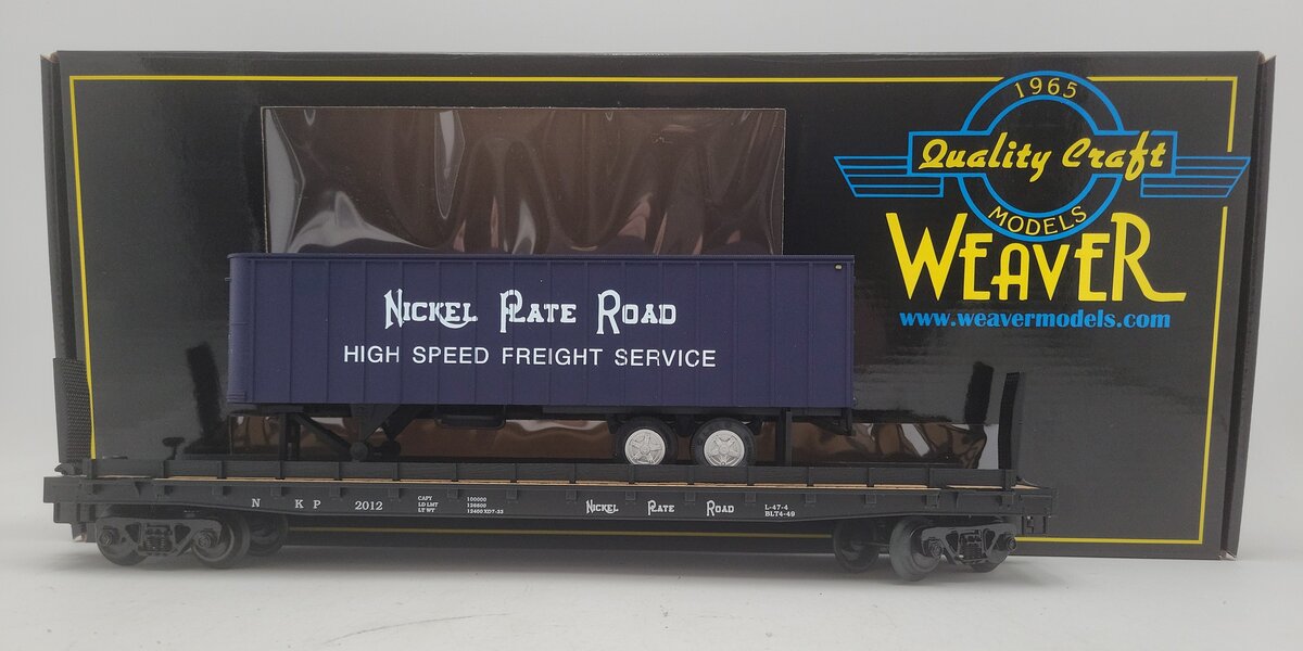 Weaver Nickel Plate Road 50' Flat Car w/35' Blue Trailer #2012 - 3 Rail LN/Box