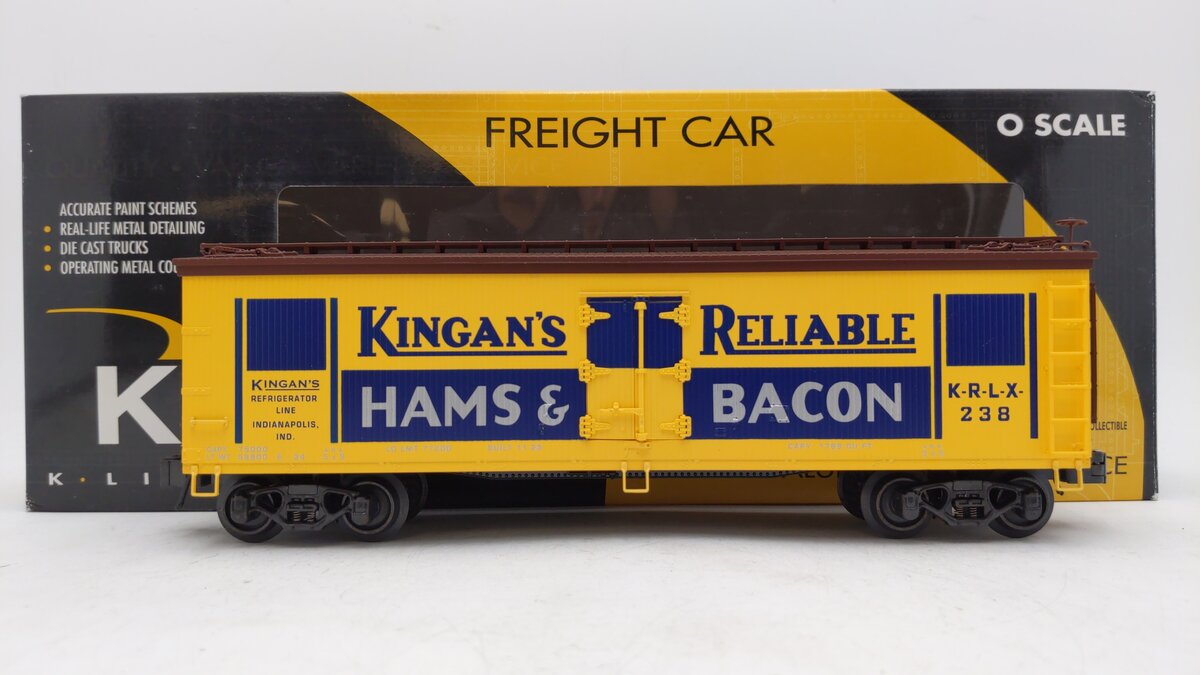 K-Line K742-8025 O Gauge Kingan's Reliable Wood-Sided Reefer Car #238 LN/Box