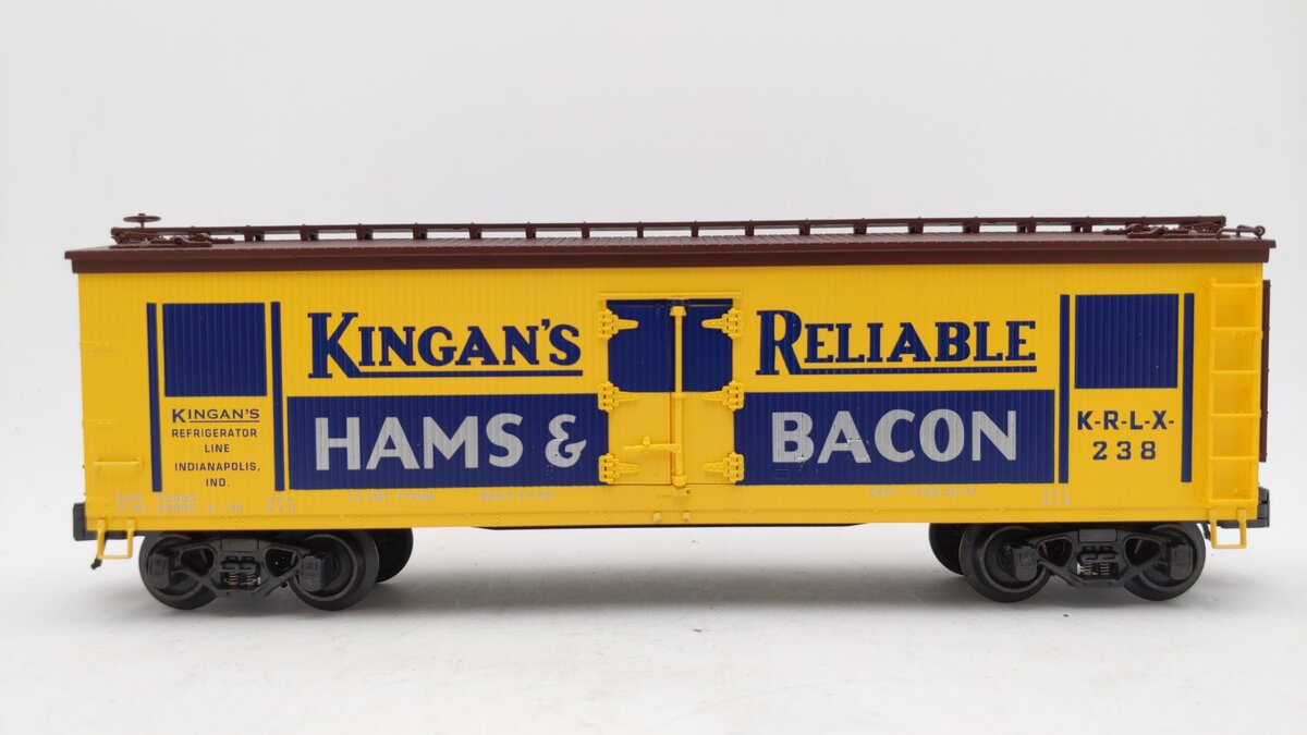 K-Line K742-8025 O Gauge Kingan's Reliable Wood-Sided Reefer Car #238 LN/Box